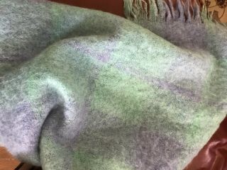 Vtg Avoca Handweavers Mohair Wool Plaid Throw Made In Ireland Soft Purple Green