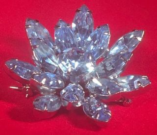 Vintage Kramer Of Ny Blue Rhinestone Prong Set Pin Brooch Ice Blue