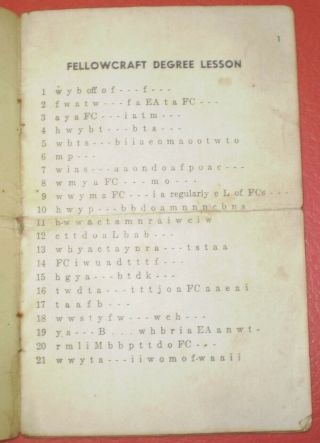 FREEMASONRY,  FELLOWCRAFT DEGREE LESSON WRITTEN IN A CIPHER CODE,  OLD,  circa 1900 2