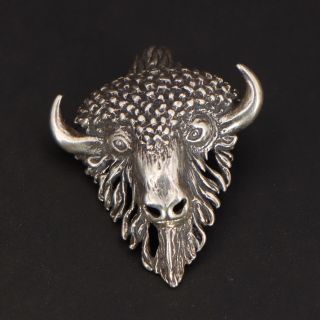 Vtg Sterling Silver - Buffalo Bison Horn Head Animal Pendant - 6g