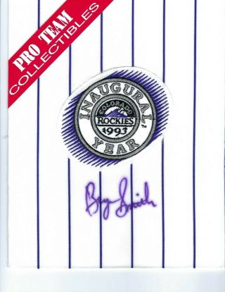 1993 Colorado Rockies Inaugural Year Sleeve Patch Autographed Bryn Smith 1st Wp.