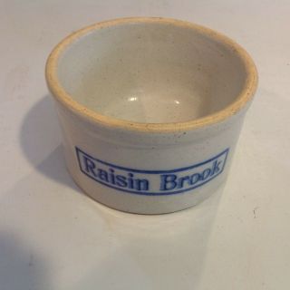 Vintage Raisin Brook Stoneware Butter Crock With Blue Lettering
