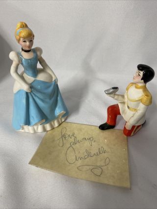 Vtg Disney Cinderella & Prince Charming Ceramic Figurine Set W/ Autograph