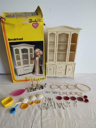 Vintage 1978 Marx Sindy Doll Furniture Breakfront With Dishes
