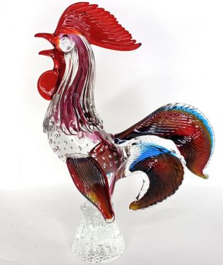 Vintage Large Art Glass Rooster Figurine Statue Murano Style Chicken Country