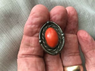 Vintage Native American Navajo Ring Sterling Silver Red Coral Size 5.  5 Unsigned