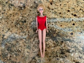 Mattel 11 1/2” Honey Blonde Bubble Cut Barbie In Red Swimsuit - Played With