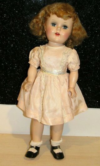 Vintage 1950s Hard Plastic Doll With Teeth Sleep Eyes Blonde 19” Unmarked Lovely