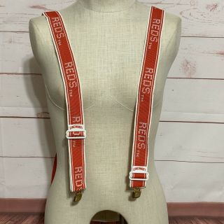 Mlb Vintage Cincinnati Reds Snap On Suspenders Red White Stretch 48” Vtg Clip On