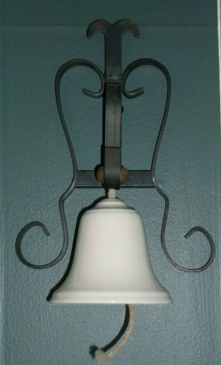 Vintage Cast Iron Wall Hanging & White Ironstone Dinner Bell 2