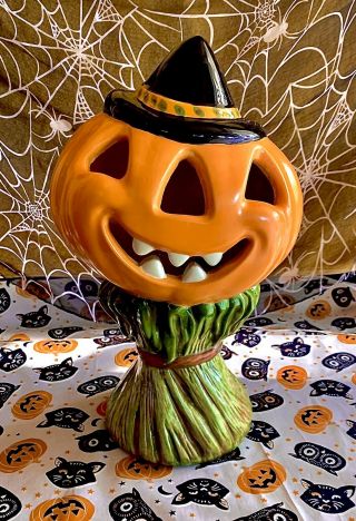 Vintage Halloween Pumpkin Scarecrow Fully Glazed Ceramic Mold,  Hand Painted