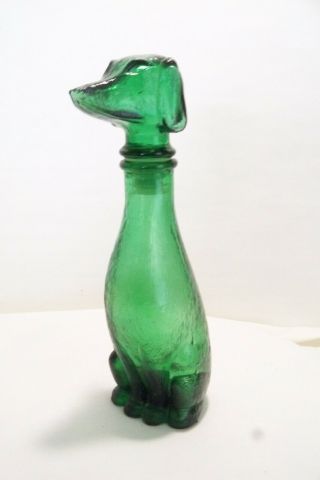 Vintage Barsottini Green Glass Large Dog Genie Bottle Decanter