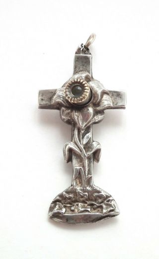 Lourdes Cross With Stanhope - Antique Vintage Silver Charm/pendant.  Art Nouveau.