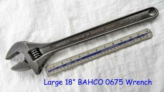 Vintage 18 " Bahco Of Sweden No:0675 Adjustable Crescent Wrench Old Tool
