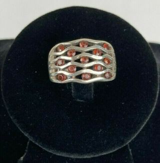Vintage Sterling Silver Citrine Gemstone Wide Ring Size 6.  5 Multi Channel Wavy