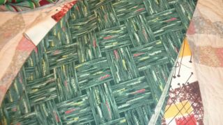 40 " X 2.  5yds Vintage Green,  White.  Pink Design Bark Cloth Fabric In Cond.