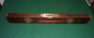 Vintage Stanley 24” 30 Brass & Cherry Wood Adjustable Level Circa 1890