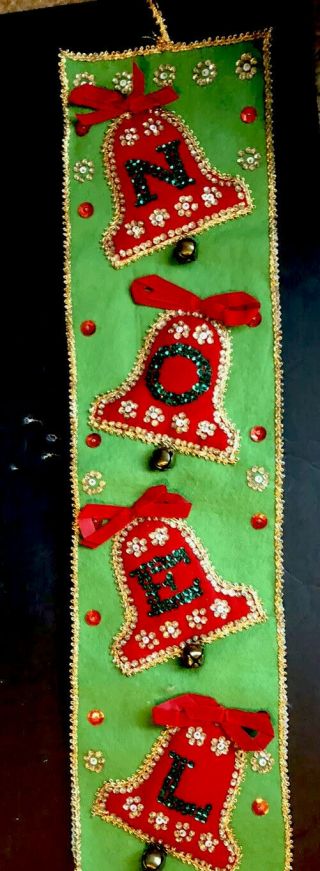 Handmade Felt Noel Christmas Wall Hanging Banner Sequins Vintage