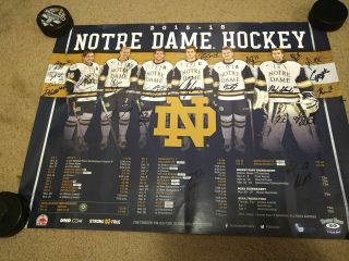 2015 - 16 Notre Dame Hockey Autographed Team Signed 18x24 Poster Cal Petersen