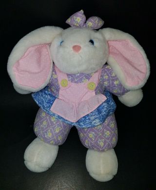Vtg Dan Dee Floral Bunny Rabbit Plush Stuffed Animal Easter Purple White