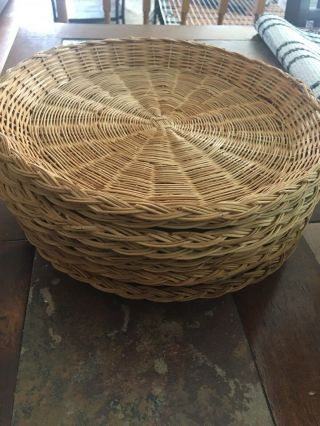 8 Wicker Rattan Bamboo Paper Plate Holders Camping Bbq Outdoor Party 10 " Vtg