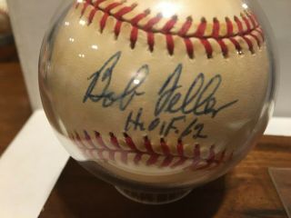 Bob Feller Autographed Signed Rawlings Baseball Hof In Display Case