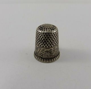 Vintage Sterling Silver Thimble W/ Etched Farm Mountains Scene 3/4 " Tall