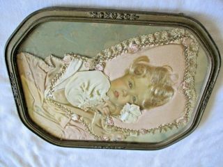 Vintage Victorian Mourning Photo Baby w / Real Hair Lace Satin Blanket w Bows 2