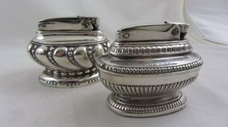 Vintage Ronson Table Lighters Crown And Adam Style Pair Silver Plate