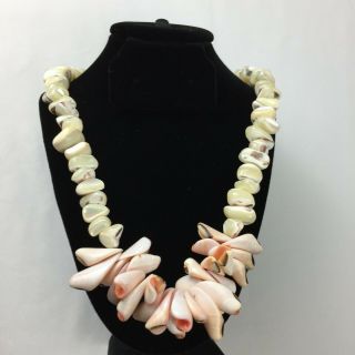 Vintage Abalone Mother Of Pearl Chunky Bead Necklace Beige White Pink Heavy Rare