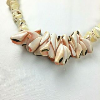 VINTAGE ABALONE Mother Of Pearl Chunky BEAD NECKLACE Beige White Pink Heavy Rare 3