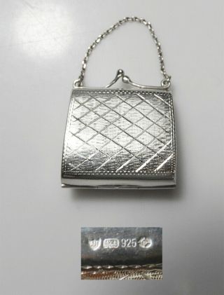 Vintage Sterling Silver Miniature Purse/pill Box,  Cute