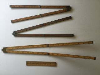 3 Vintage Carpenter ' s Folding Rules,  Stanley 62,  66 1/2,  Boxwood,  Brass 3