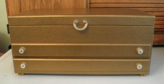 Vintage Lady Buxton Jewelry Box Gold Yellow Velvet Lined Mid Century 2 Drawers