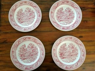 Vintage Royal Ironstone 4 Dinner Plates 10 " Memory Lane Red Transferware 1965