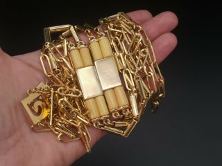 Vintage Rare Pierre Cardin Gold Tone & Butter Colour Lucite Long Chain Necklace