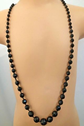 Antique Vintage Victorian French Jet Black Mourning Beads Beaded Necklace