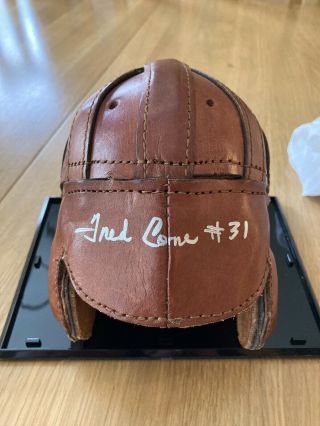 Great Green Bay Packer Leather Mini Helmet Signed Fred Cone Rb From Clemson.