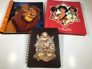 Vintage 1994 Lion King,  1992 Aladdin Photo Album Disney,  1999 Tiki Room Notebook