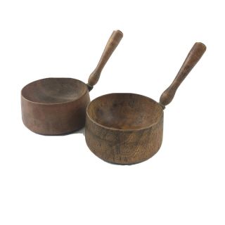 Vg Rare Vintage Hand - Lathed Primitive Walnut Wood Pestle/bowls With Screw Handle