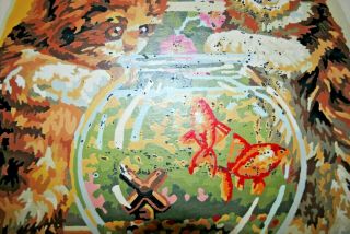 2 vintage paint by number pictures cats and goldfish 3