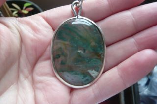 Vintage Scottish Moss Agate And Silver Pendant