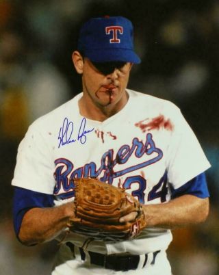Mlb Texas Rangers Nolan Ryan Bloody Lip 8x10 Signed Autographed Reprint Photo