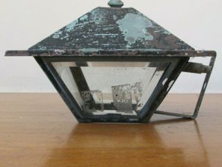 Vtg Copper Sconce Outdoor Wall Light Fixture Salvage Beveled Glass Great Patina