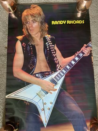 NOS 1985 Vintage Randy Rhoads Flying V Guitar Ozzy Metal Poster 34x22 3