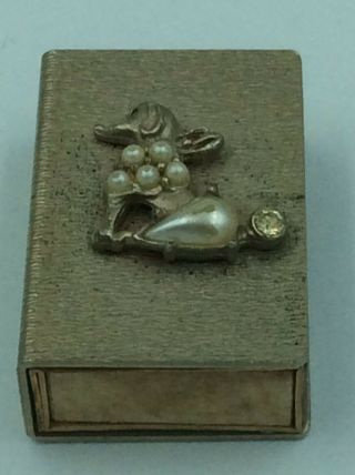 Vintage Brass Jeweled Poodle Matchbox With Wax Covered Wooden Matches