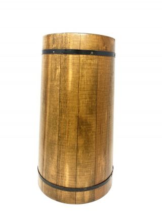 Vintage Wood Barrel Umbrella Stand 16.  5” Tall Planter Decor Rustic Farmhouse
