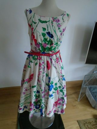 Monsoon Meadow Floral Size16 Fifties Rockabilly Vintage Cocktail Dress With Belt