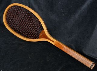 Vintage Wood 1910 SPALDING Geneva Tennis Racket Interesting Strings 2