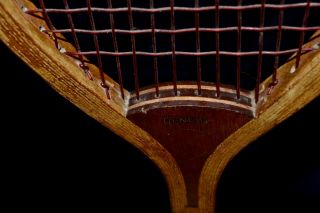 Vintage Wood 1910 SPALDING Geneva Tennis Racket Interesting Strings 3